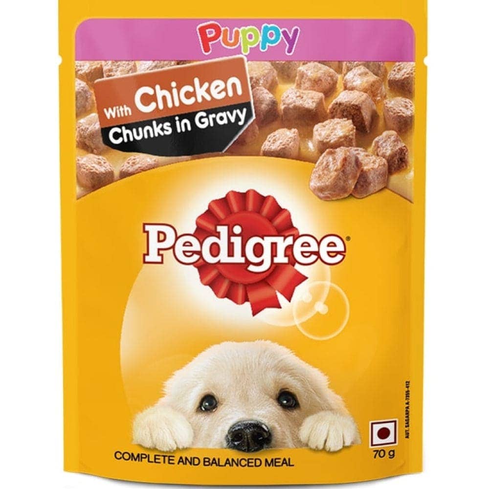 Pedigree 100% Vegetarian Dry and Chicken Chunks in Gravy Wet Puppy Dog Food Combo