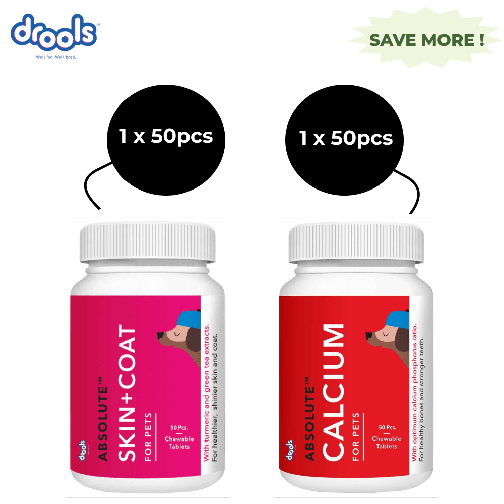Drools Absolute Skin & Coat and  Absolute Calcium Dog Supplement Tablets Combo