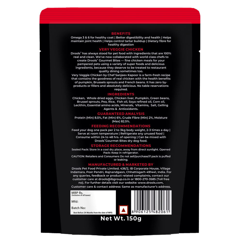 Drools Gourmet Bites Sanjeev Kapoor Recipe Very Veggie Chicken Adult Dog Wet Food