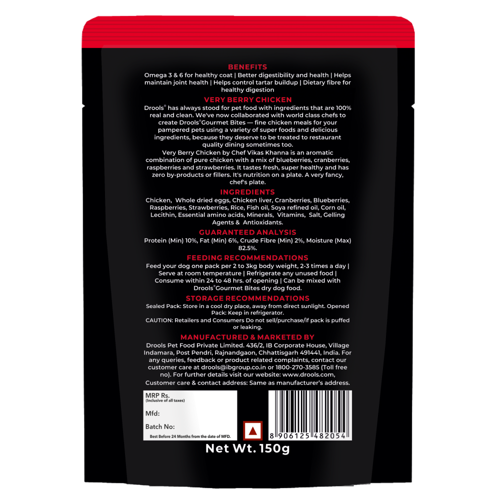 Drools Gourmet Bites Vikas Khanna Recipe Very Berry Chicken Puppy Wet Food