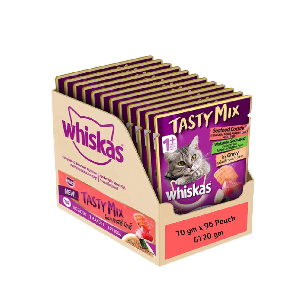 Whiskas Seafood Cocktail With Wakame Seaweed in Gravy Tasty Mix Adult Cat Wet Food