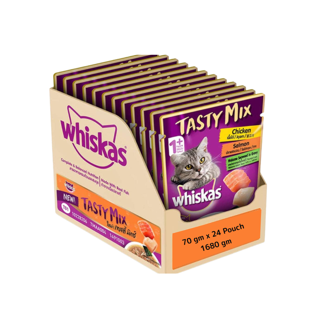 Whiskas Chicken With Salmon Wakame Seaweed in Gravy Tasty Mix Adult Cat Wet Food