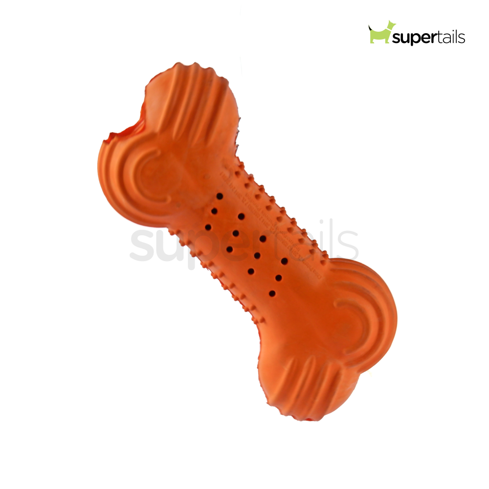 Trixie Natural Rubber Rustling Bone Toy for Dogs (Orange)