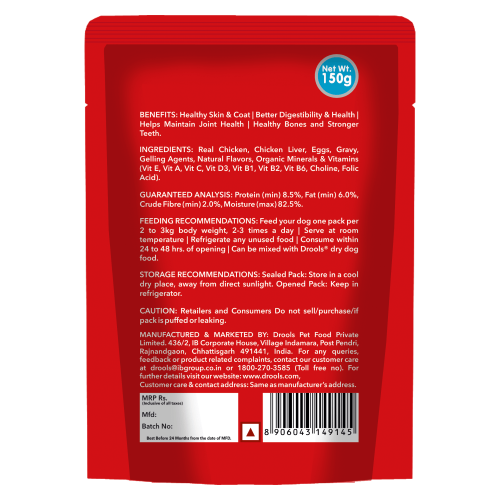 Drools Real Chicken & Chicken Liver Chunks in Gravy Adult Dog Wet Food and Dr.Dent Oral Care Stick Dog Treats Combo