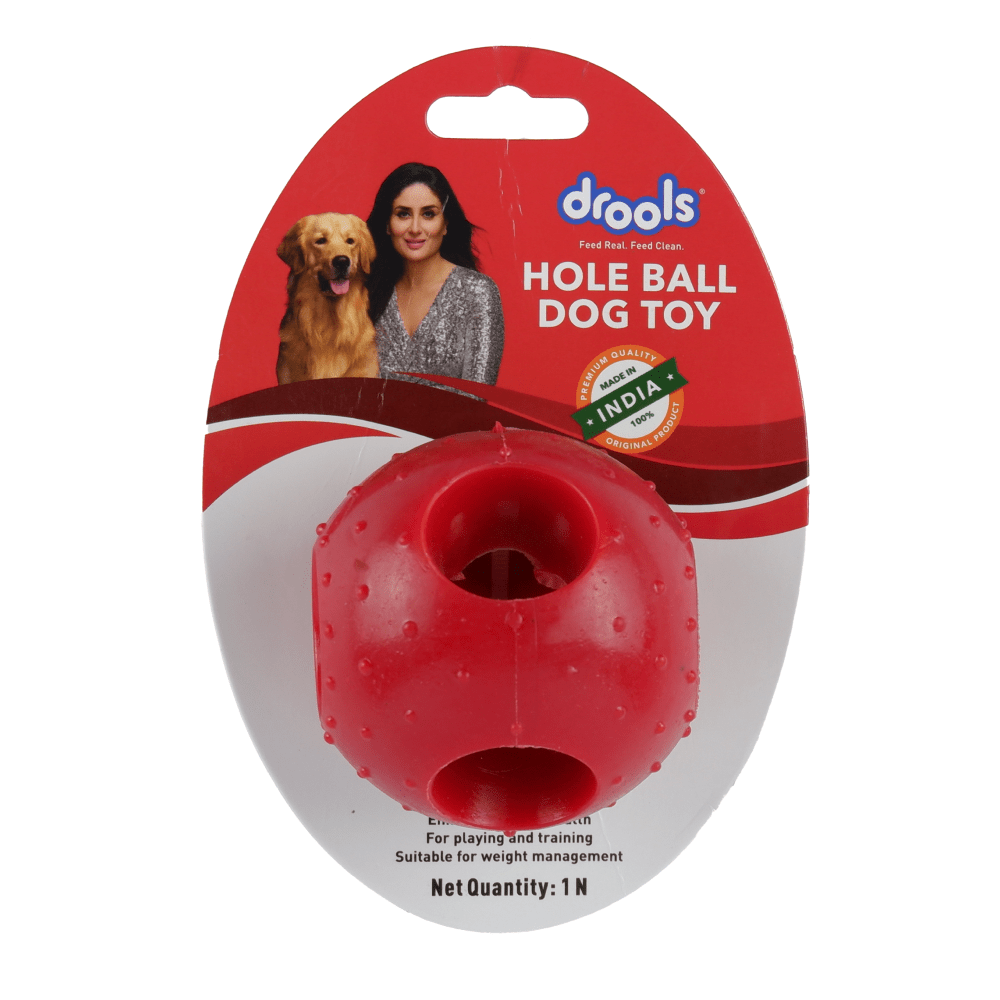 Drools Non Toxic Rubber Hole Ball Chew Teething Toy for Puppies and Dogs