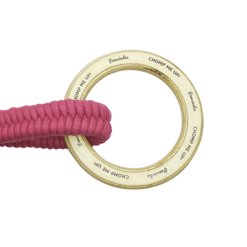 Pawsindia Wooden Ring Rope Toy for Dogs (Pink)