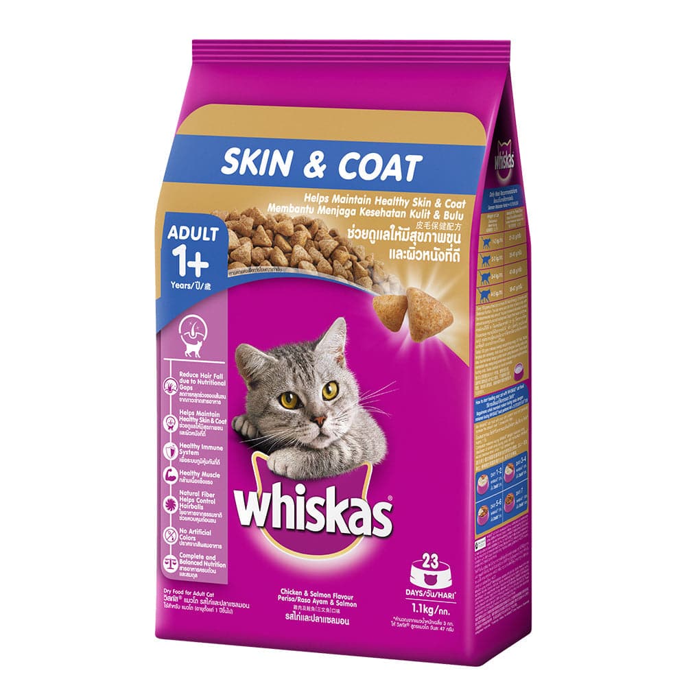 Whiskas Dry Food for Adult Cats (1+ Years), For Healthy Skin & Coat