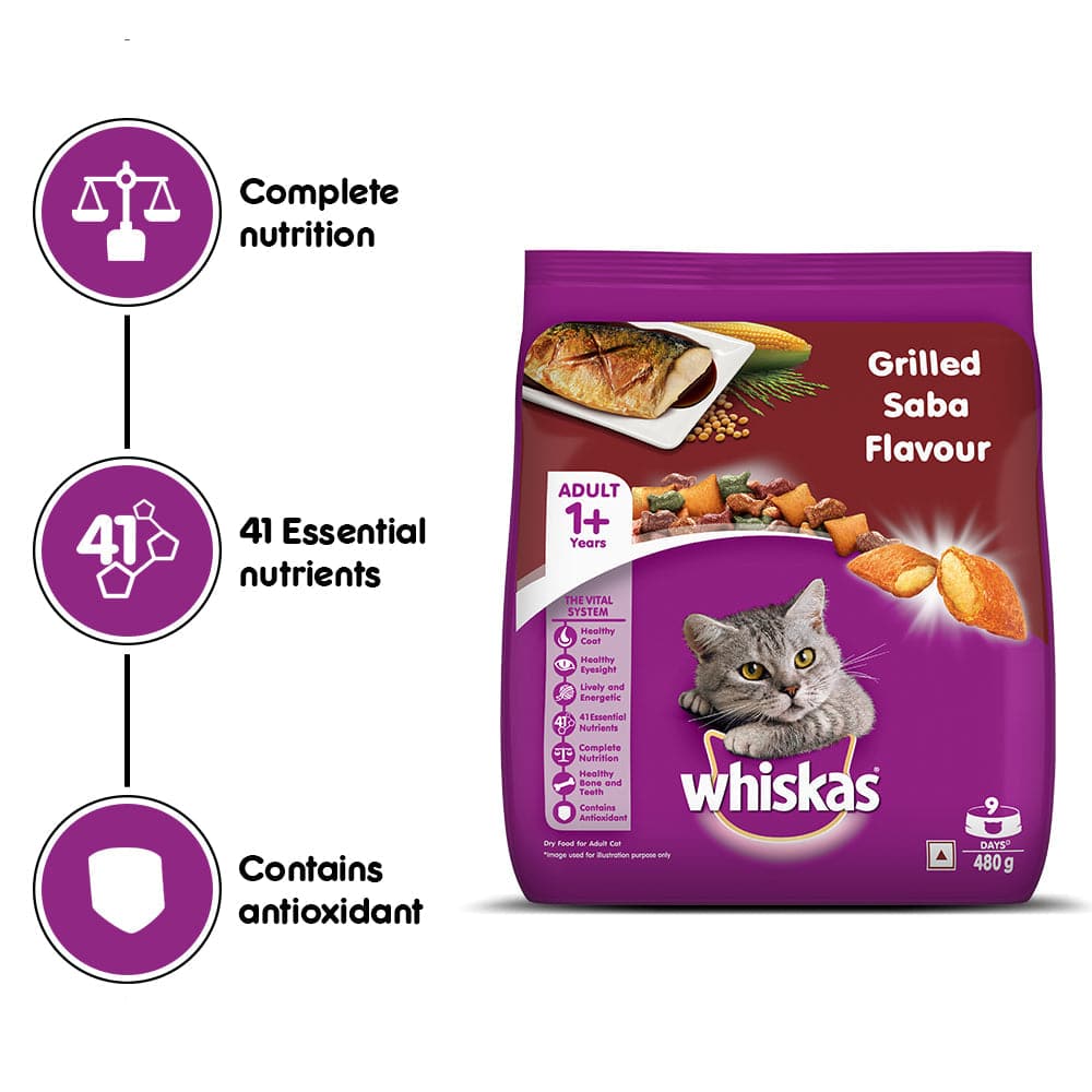 Whiskas Grilled Saba Flavour Adult (1+ years) Cat Dry Food