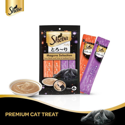 Sheba Tuna Flavor and Tuna & Prawn Maguro Selection Melty Premium Cat Treat