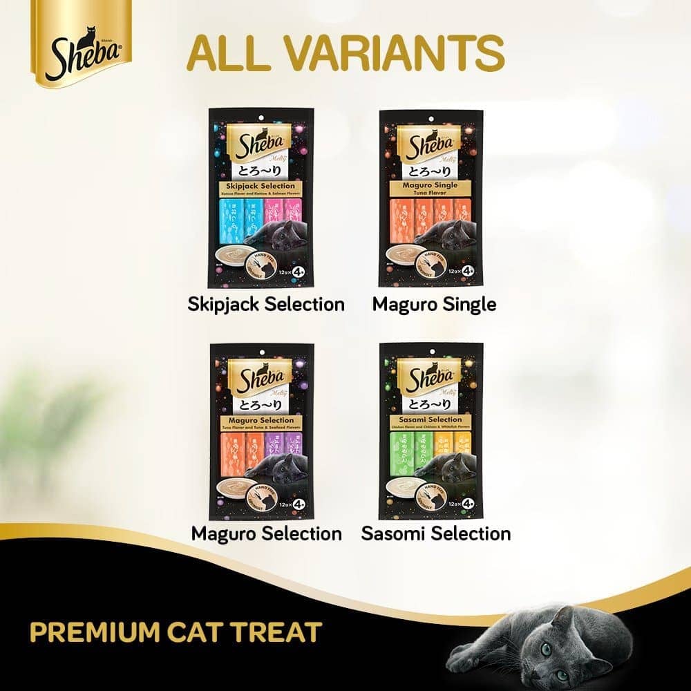 Sheba Tuna Flavor and Tuna & Prawn Maguro and Chicken & Chicken Whitefish Sasami Treats for Cats Combo