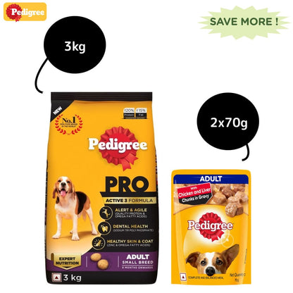 Pedigree PRO Expert Nutrition Dry Food for Small Breed and Chicken and Liver Chunks in Gravy Wet Adult Dog Food Combo