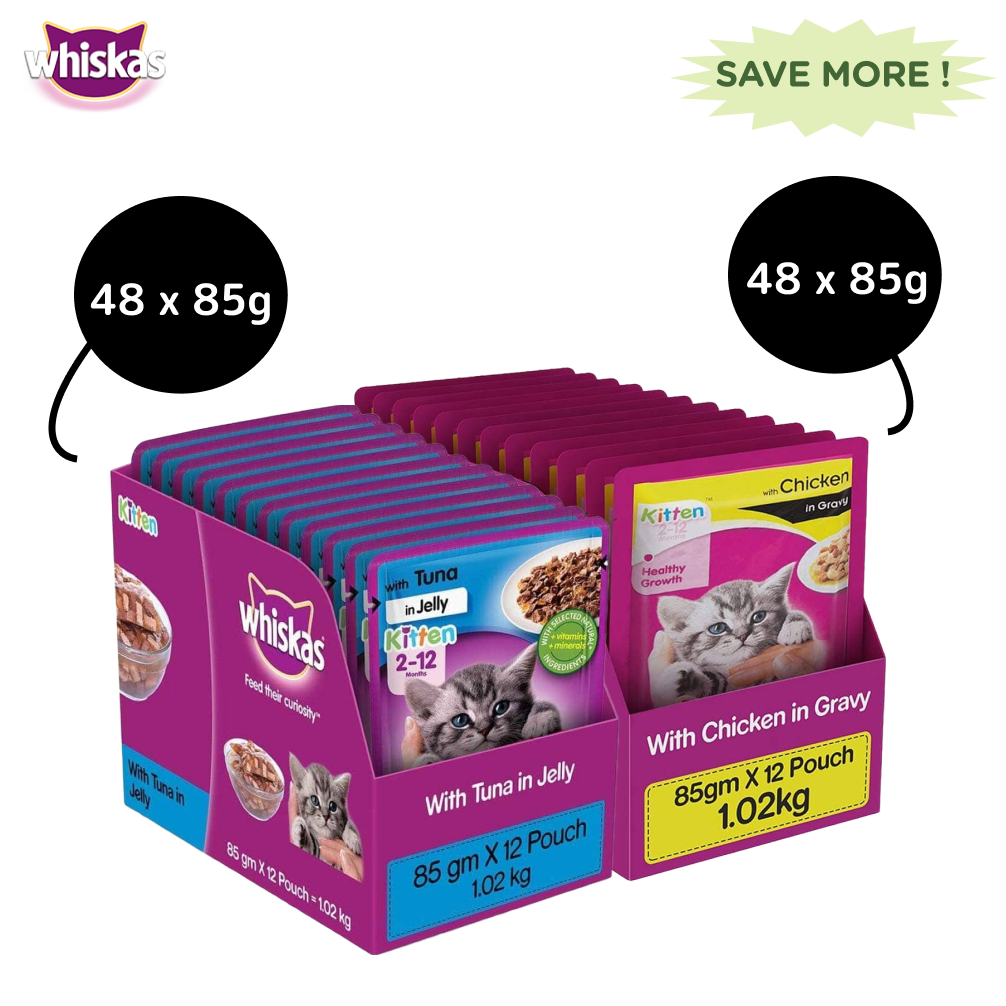 Whiskas Tuna in Jelly and Chicken in Gravy Meal Kitten Wet Food Combo