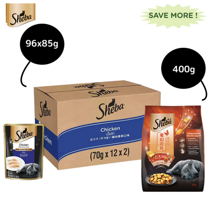 Sheba Chicken Loaf Rich Premium Adult Fine Wet Food and Chicken All Life Stage Cat Dry Food Combo