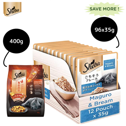 Sheba Maguro & Bream Fish Mix Premium Cat Wet Food Combo and Chicken Flavour Irresistible All Life Stage Cat Dry Food