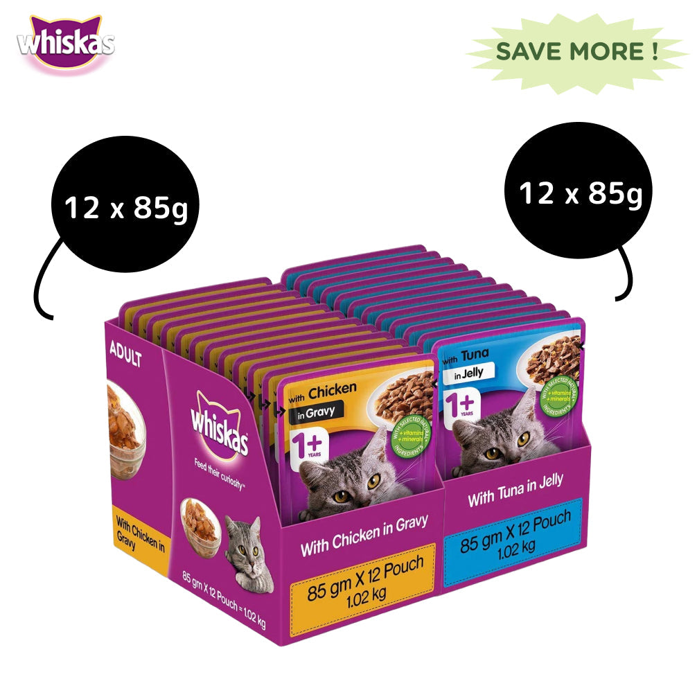 Whiskas Tuna in Jelly Meal and Chicken Gravy Adult Cat Wet Food Combo