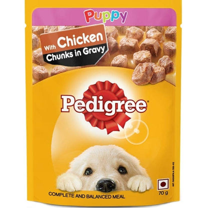 Pedigree 100% Vegetarian Dry and Chicken Chunks in Gravy Wet Puppy Dog Food Combo