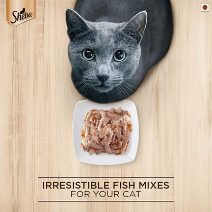 Sheba Skipjack Salmon Fish Mix and Fish with Dry Bonito Flake Cat Wet Food Combo (12+12)