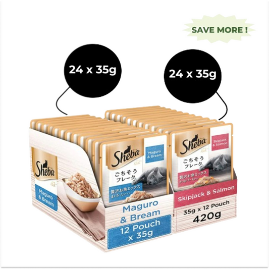 Sheba Skipjack Salmon Fish and Maguro Bream Fish Premium Cat Wet Food Combo (24+24)
