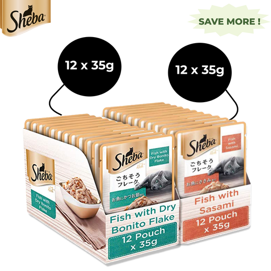 Sheba Fish with Sasami & Fish with Dry Bonito Flake Cat Wet Food Combo (12+12)