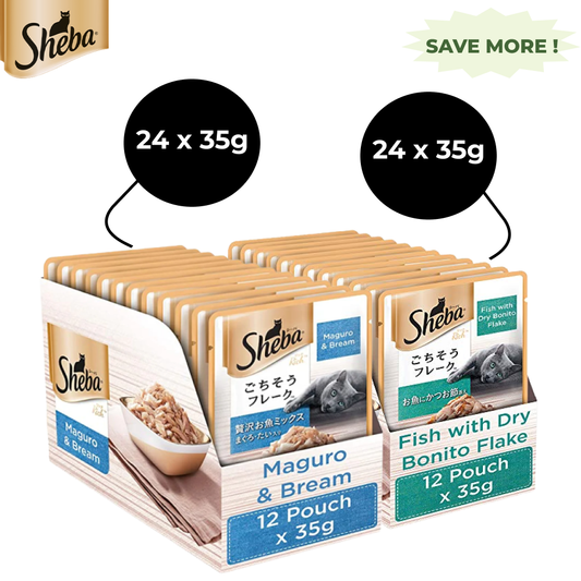 Sheba Maguro Bream Fish and Fish with Dry Bonito Flake Cat Wet Food Combo (24+24)