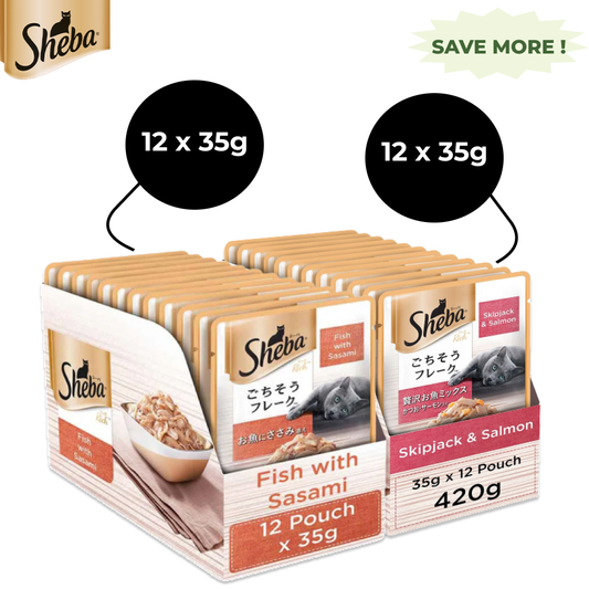 Sheba Fish with Sasami and Skipjack & Salmon Fish Mix Cat Wet Food Combo (12+12)