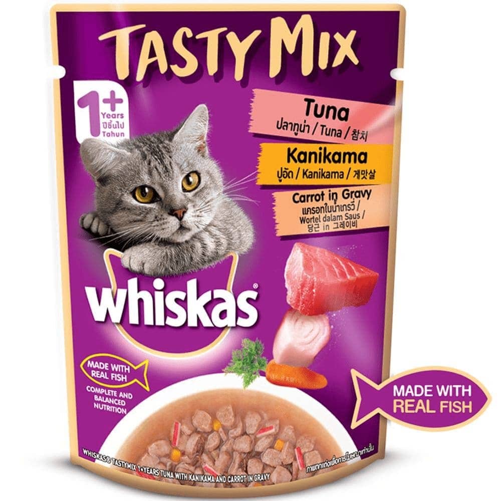 Whiskas Tuna with Kanikama And Carrot and Seafood Cocktail with Wakame Adult Cat Wet Food Combo