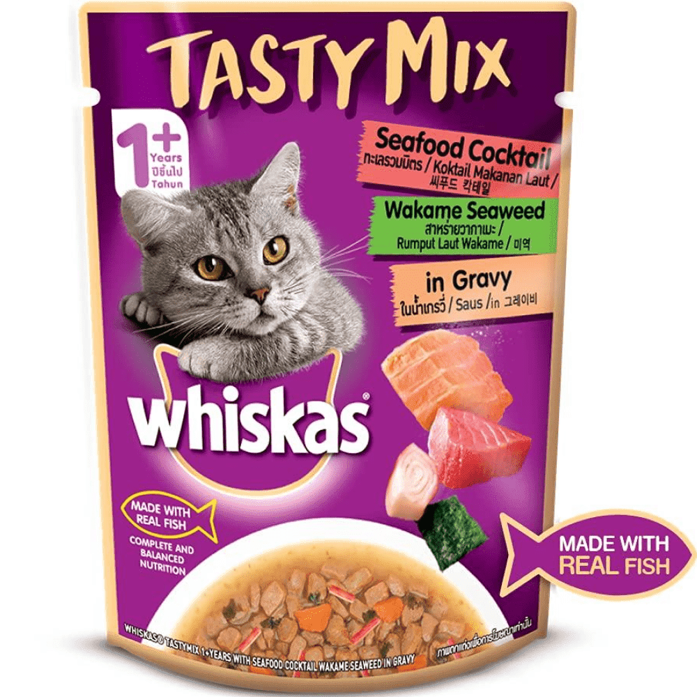 Whiskas Tuna with Kanikama And Carrot and Seafood Cocktail with Wakame Adult Cat Wet Food Combo