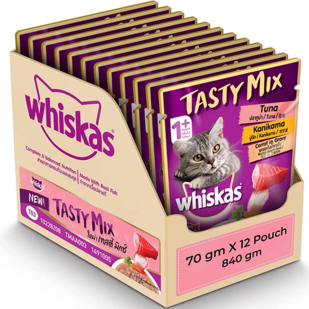 Whiskas Tuna with Kanikama And Carrot and Seafood Cocktail with Wakame Adult Cat Wet Food Combo
