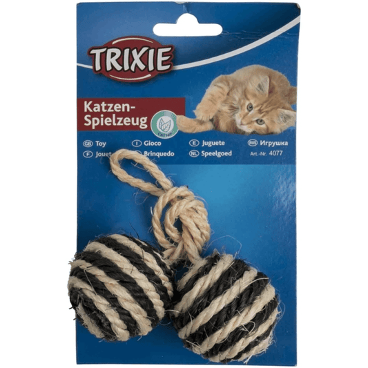 Trixie 2 Sisal Balls on a Rope with Bell Toy for Cats (Assorted)