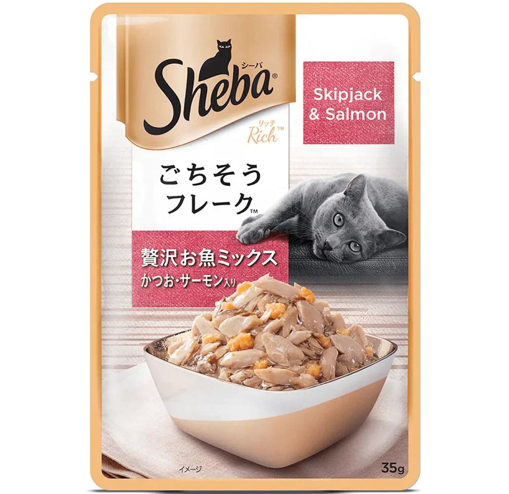 Sheba Skipjack Salmon Fish Mix and Fish with Dry Bonito Flake Cat Wet Food Combo (24+24)