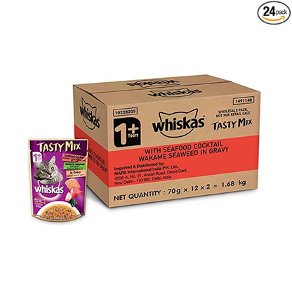 Whiskas Tuna with Kanikama And Carrot and Seafood Cocktail with Wakame Adult Cat Wet Food Combo
