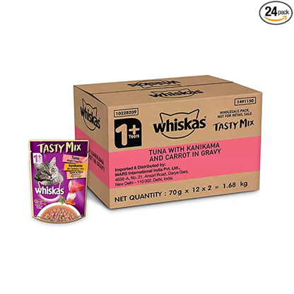 Whiskas Tuna with Kanikama And Carrot and Seafood Cocktail with Wakame Adult Cat Wet Food Combo