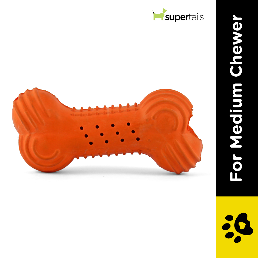 Trixie Natural Rubber Rustling Bone Toy for Dogs (Orange)